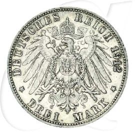 Deutschland Baden 3 Mark 1912 ss ungereinigt Friedrich II.