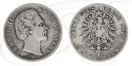 Bayern 1876 2 Mark Ludwig Kaiserreich Deutschland Münze Vorderseite und Rückseite zusammen