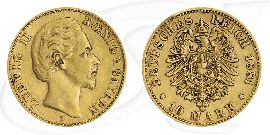 Bayern 1881 10 Mark Gold Ludwig II Deutschland Münze Vorderseite und Rückseite zusammen