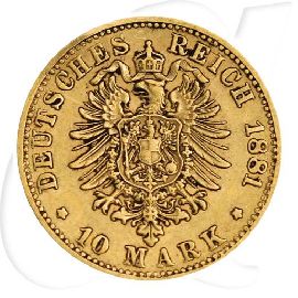 Bayern 1881 10 Mark Gold Ludwig II Deutschland Münzen-Wertseite