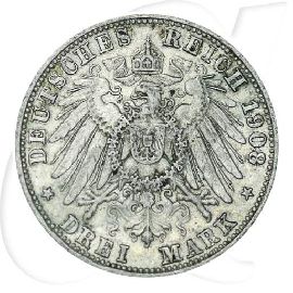 Deutschland Bayern 3 Mark 1908 ss ungereinigt Otto
