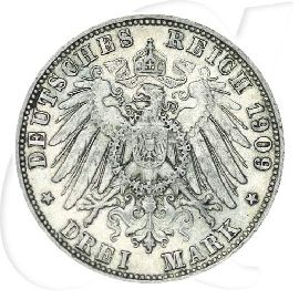 Deutschland Bayern 3 Mark 1909 ss ungereinigt Otto