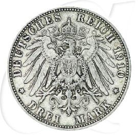 Deutschland Bayern 3 Mark 1910 ss ungereinigt Otto