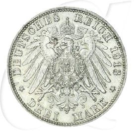 Deutschland Bayern 3 Mark 1913 ss ungereinigt Otto
