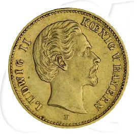 Deutschland Bayern 5 Mark Gold 1877 D ss Ludwig II.