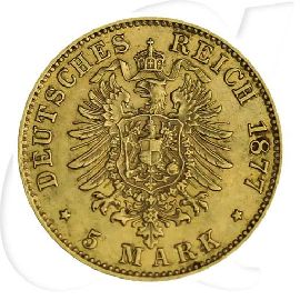 Bayern Gold 5 Mark Ludwig II. 1877 Münzen-Wertseite