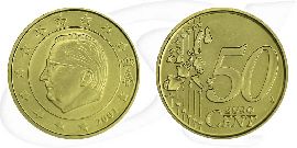 Belgien 2001 50 Cent Umlauf Kurs Münze Vorderseite und Rückseite zusammen