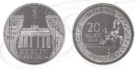 Belgien 2014 Berliner Mauer 20 Euro Münze Vorderseite und Rückseite zusammen