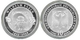 BRD 10 Euro Silber 2007 D 100. Todestag Wilhelm Busch PP (Spgl)