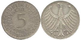 BRD 5 DM J387 Kursmünze Silber 1963 D circ. Heiermann Vorderseite und Rückseite zusammen Bundespepublik Deutschland