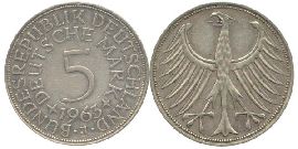 BRD 5 DM J387 Kursmünze Silber 1963 J circ. Heiermann Vorderseite und Rückseite zusammen Bundespepublik Deutschland