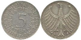 BRD 5 DM J387 Kursmünze Silber 1968 J circ. Heiermann Vorderseite und Rückseite zusammen Bundesrepublik Deutschland
