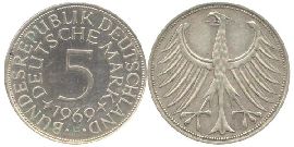 BRD 5 DM J387 Kursmünze Silber 1969 F circ. Heiermann Vorderseite und Rückseite zusammen Bundesrepublik Deutschland