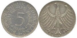 BRD 5 DM J387 Kursmünze Silber 1969 G circ. Heiermann Vorderseite und Rückseite zusammen Bundesrepublik Deutschland