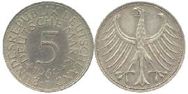 BRD 5 DM J387 Kursmünze Silber 1969 J circ. Heiermann Vorderseite und Rückseite zusammen Bundesrepublik Deutschland