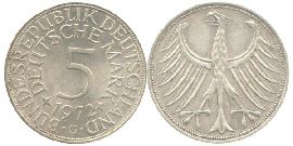 BRD 5 DM J387 Kursmünze Silber 1972 G zirkuliert Heiermann Vorderseite und Rückseite zusammen Bundesrepublik Deutschland