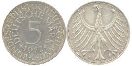 BRD 5 DM J387 Kursmünze Silber 1972 J zirkuliert Heiermann Vorderseite und Rückseite zusammen Bundesrepublik Deutschland