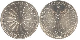BRD 10 DM Gedenkmünze Silber Olympia Spirale München 1972 J vz-st Vorderseite und Rückseite zusammen