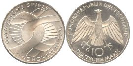 BRD 10 DM Gedenkmünze Silber Olympia verschlungene Arme 1972 G vz-st Vorderseite und Rückseite zusammen