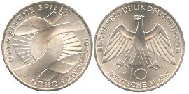 BRD 10 DM Gedenkmünze Silber Olympia verschlungene Arme 1972 J vz-st Vorderseite und Rückseite zusammen