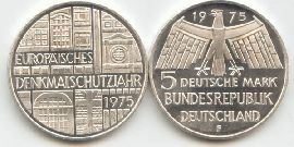 BRD 5 DM Gedenkmünze Silber Europ. Denkmalschutzjahr 1975 F st/prägefrisch