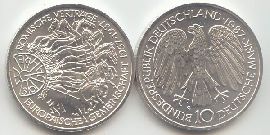 BRD 10 DM Gedenkmünze Silber 30 Jahre Röm. Verträge 1987 G st/prägefrisch Vorderseite und Rückseite zusammen