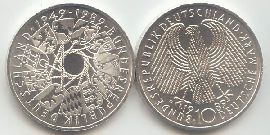 BRD 10 DM Gedenkmünze Silber 40 Jahre BRD 1989 G st/prägefrisch Vorderseite und Rückseite zusammen