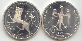 BRD 10 DM Gedenkmünze Silber Heinrich der Löwe 1995 F st/prägefrisch Vorderseite und Rückseite zusammen