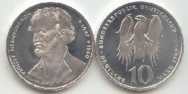 BRD 10 DM Gedenkmünze Silber Melanchton 1997 J st/prägefrisch Vorderseite und Rückseite zusammen