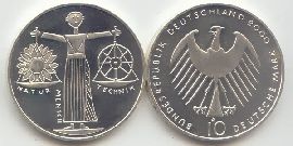 BRD 10 DM Gedenkmünze Silber EXPO Hannover 2000 A st/prägefrisch Vorderseite und Rückseite zusammen