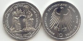 BRD 10 DM Gedenkmünze Silber Aachener Dom 2000 G st/prägefrisch Vorderseite und Rückseite zusammen