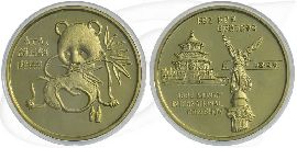 China 1992 München-Panda Gold 15,55g (1/2oz) OVP mit COA und Kassette Münze Vorderseite und Rückseite zusammen