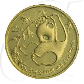 China Panda 1985 25 Yuan Gold 1/4 oz st Münzen-Bildseite