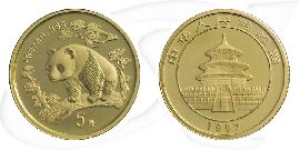 China Panda 1997 5 Yuan Gold 1/20 oz st Münze Vorderseite und Rückseite zusammen
