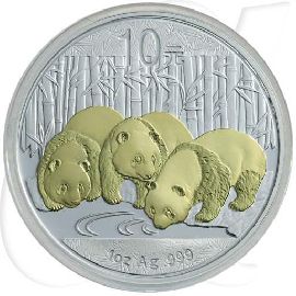 China Panda 2013 BU 10 Yuan Silber teilvergoldet