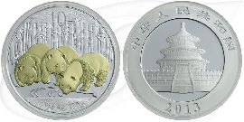 China 10 Yuan 2013 BU Panda 31,10g (1oz) Silber fein teilvergoldet Münze Vorderseite und Rückseite zusammen