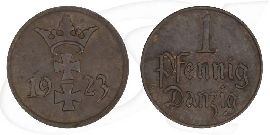 Danzig 1 Pfennig 1923 ss Wappen Münze Vorderseite und Rückseite zusammen