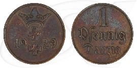 Danzig 1 Pfennig 1929 ss-vz Wappen Münze Vorderseite und Rückseite zusammen