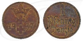 Danzig 1 Pfennig 1937 ss-vz Wappen Münze Vorderseite und Rückseite zusammen