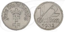 Danzig 1/2 Gulden 1932 ss min RF Wappen