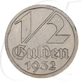 Danzig 1/2 Gulden 1932 ss min RF Wappen