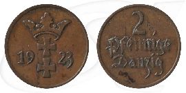 Danzig 1 Pfennig 1923 ss Wappen Münze Vorderseite und Rückseite zusammen