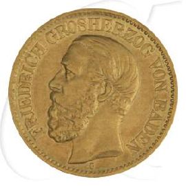 Deutschland Baden 10 Mark Gold 1873 ss Friedrich I.