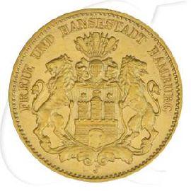 Deutschland Hamburg 10 Mark Gold 1905 vz Wappen