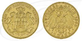 Deutschland Hamburg 10 Mark Gold 1905 vz Wappen