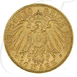 Deutschland Hamburg 10 Mark Gold 1909 vz Wappen
