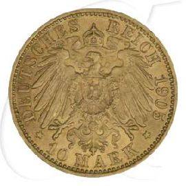 Deutschland Preussen 10 Mark Gold 1905 vz Wilhelm II.