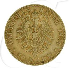 Kaiserreich 10 Mark Gold Württemberg Karl 1875 F f. ss