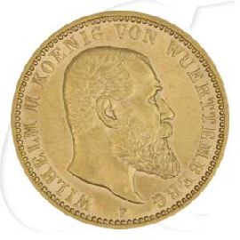 Kaiserreich 10 Mark Gold Württemberg 1898 F Wilhelm II. ss