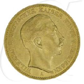 Deutschland Preussen 20 Mark Gold 1890 A ss-vz Wilhelm II.